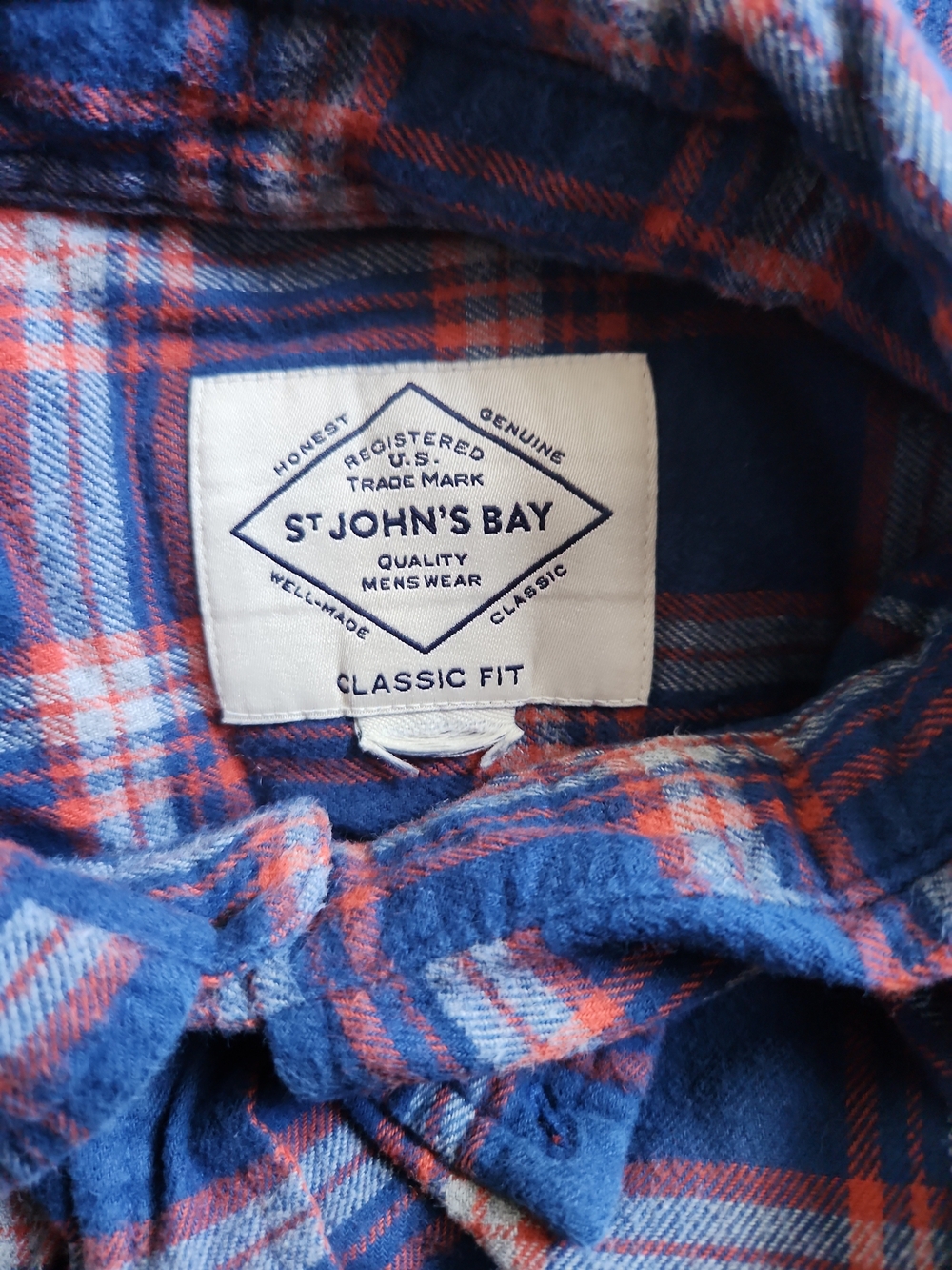 St. John's Bay Navy and Red Plaid Flannel Shirt